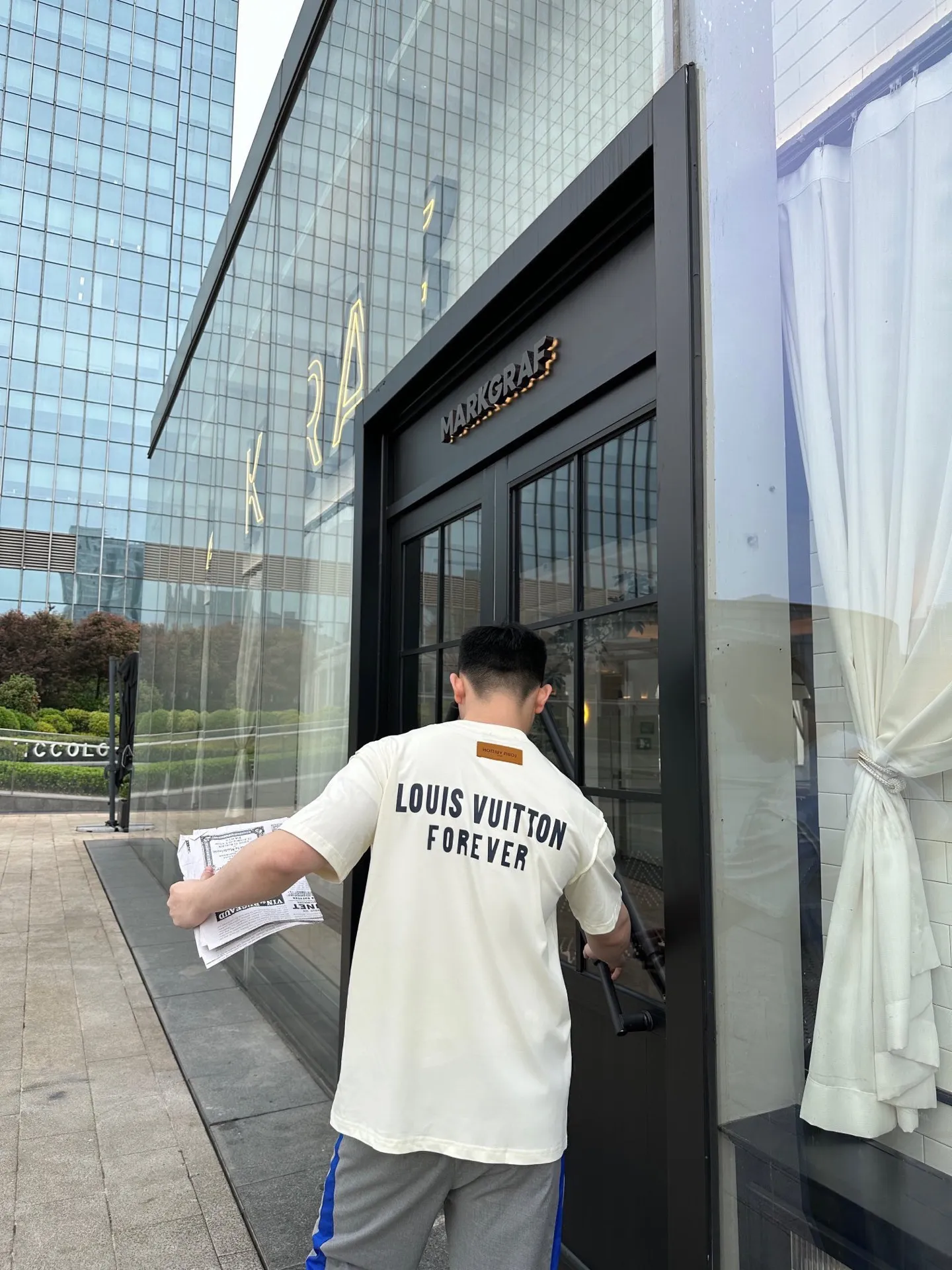 Louis Vuitton/Louis Vuitton 22ss fake pocket letter printed short sleeves